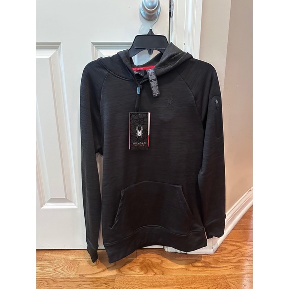 New Spyder Active ProWeb Hoodie Mens Small Black Pullover Long Sleeve Zip Pocket - Picture 1 of 10